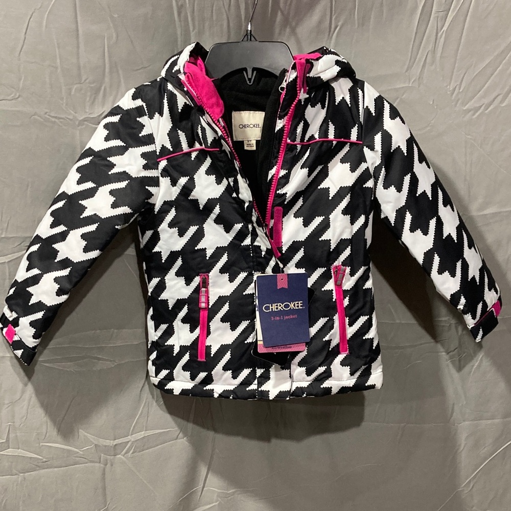 Cherokee Kids Black and Pink Houndstooth Puffer Jacket